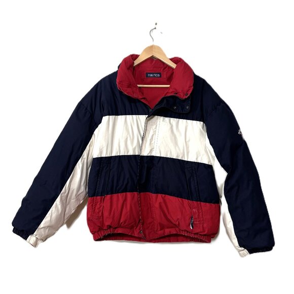 Vintage 90's Nautica Puffer Coat (Fully Reversible), Size LG - Picture 1 of 13